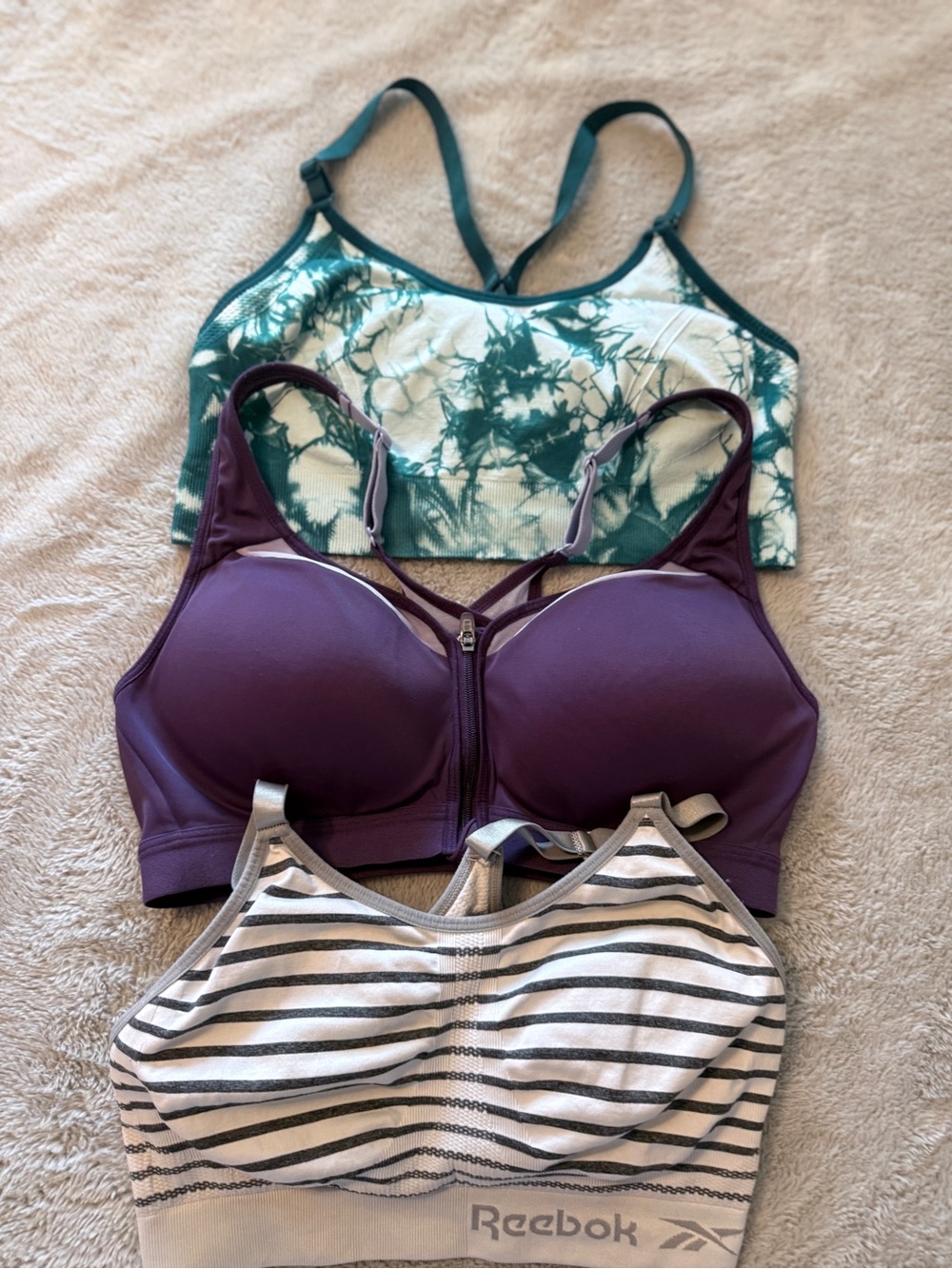 Bundle 3 Sports Bras Champion C9 Reebok Seamless Tie-Dye Size L Large
